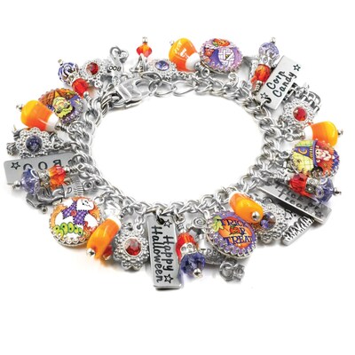 Candy Corn Bracelet, Halloween Jewelry, Ghosts, Witch, Handmade Beads - image4